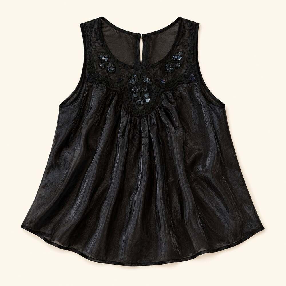MM Couture Miss Me Embellished Babydoll Tank Black Y2K Boho Medium